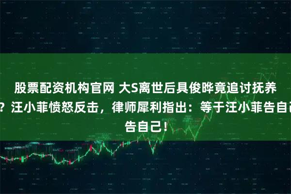 股票配资机构官网 大S离世后具俊晔竟追讨抚养费？汪小菲愤怒反击，律师犀利指出：等于汪小菲告自己！